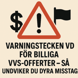 Varningsskylt med utropstecken, dollarsymbol och svart flagga – illustration om risker med för billiga VVS-offerter