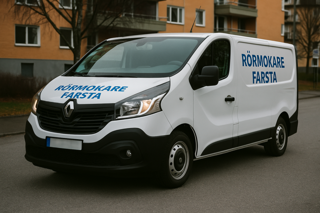 Allmänna Rörjourens servicebil under ett VVS-uppdrag i Farsta.